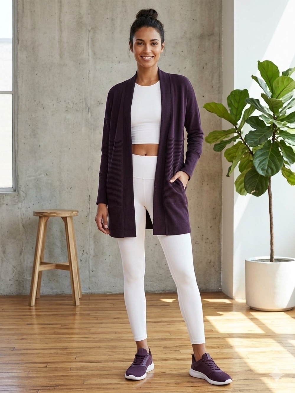 Lululemon Sit In Lotus Wrap II Deep Purple Wool Ribbed Open Front Cardigan 10